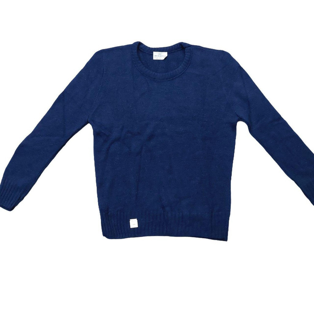 Vintage 1940s-1950s Navy Blue Long Sleeve Knit Crewneck Sweater Sz Medium